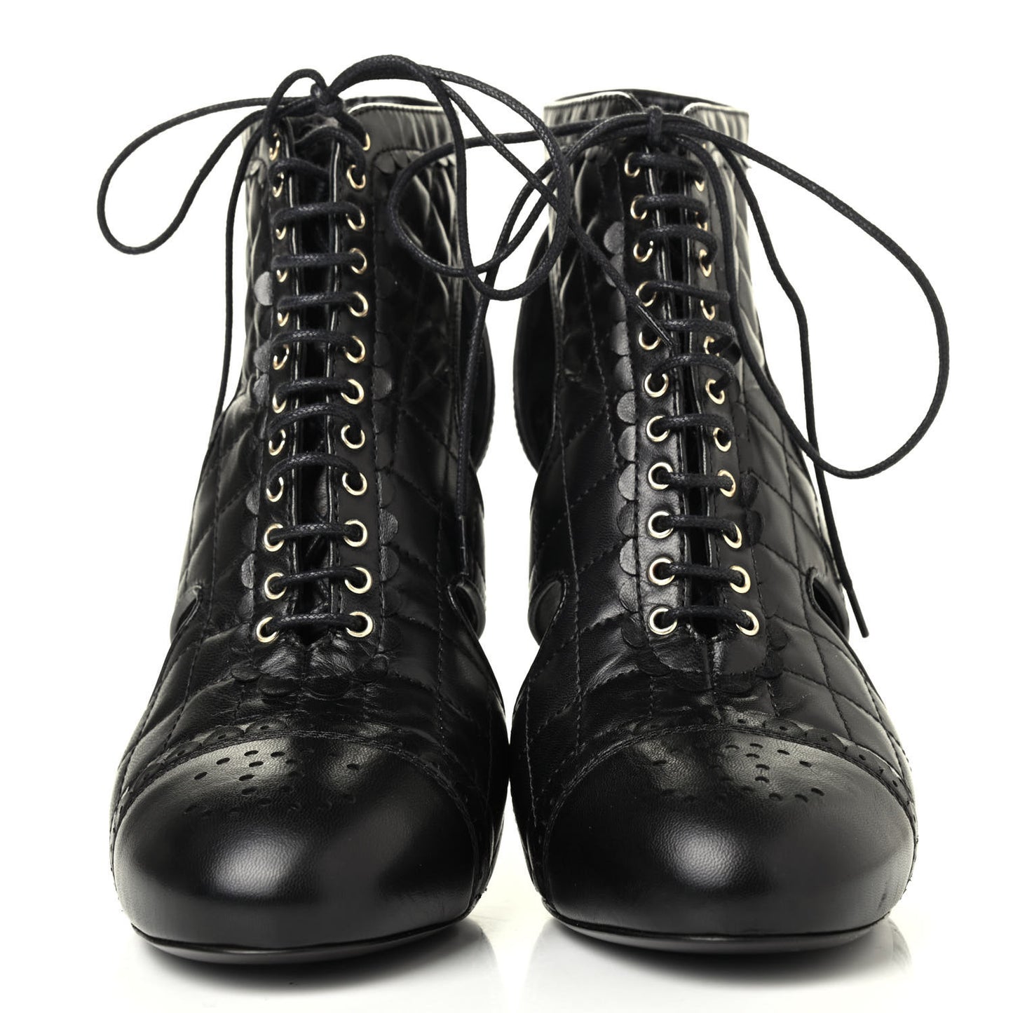 Calfskin Quilted Cut Out Boots 39 Black