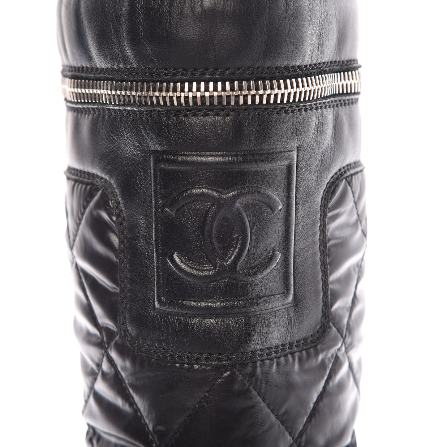 Calfskin Nylon Quilted Motorcycle Zip Boots 38.5 Black