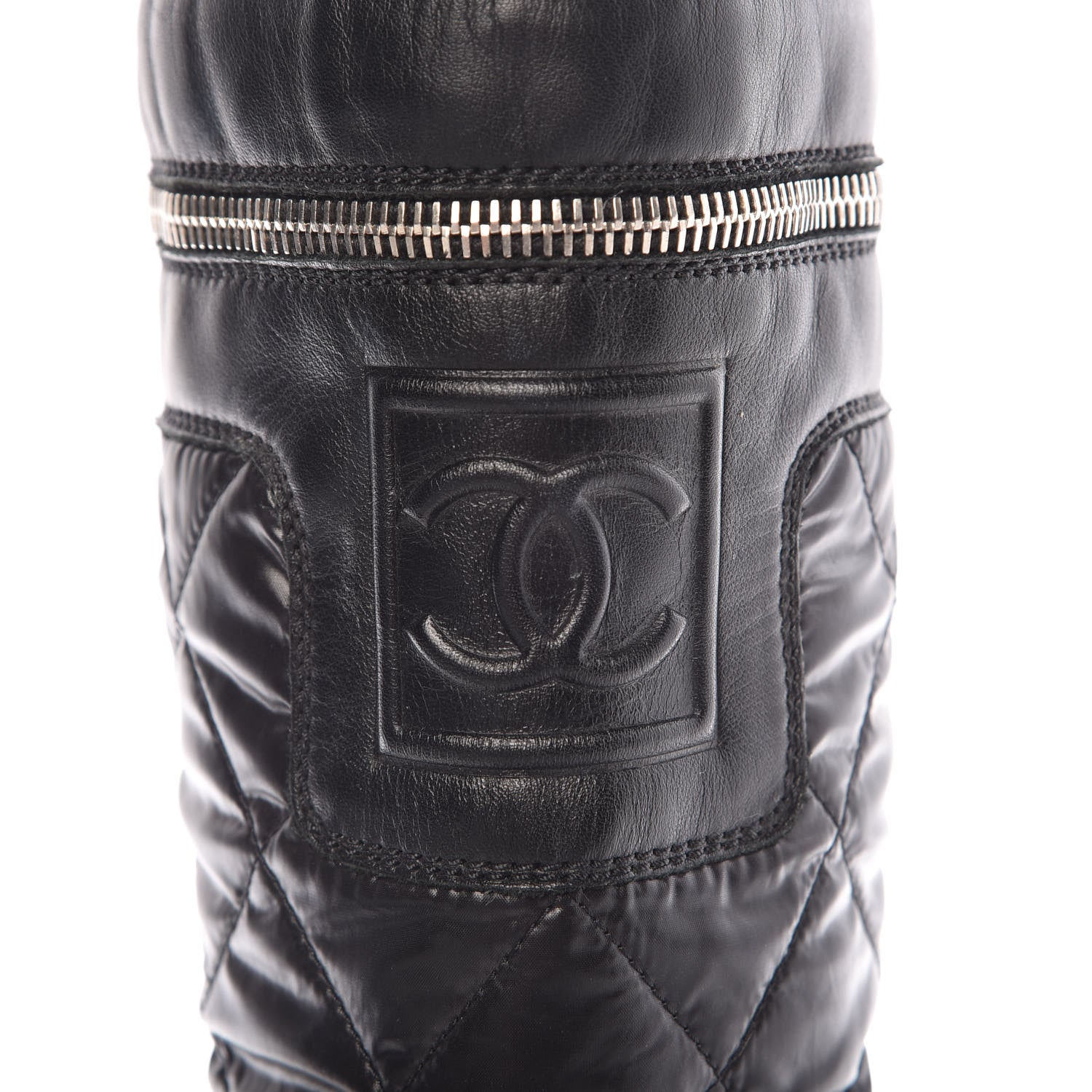 Chanel Calfskin Nylon Quilted Motorcycle Zip Boots 38.5 Black 11 of 11