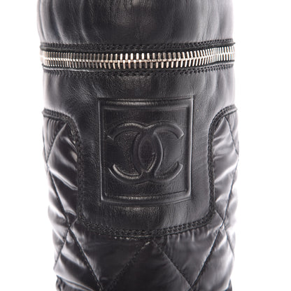 Chanel Calfskin Nylon Quilted Motorcycle Zip Boots 38.5 Black 11 of 11