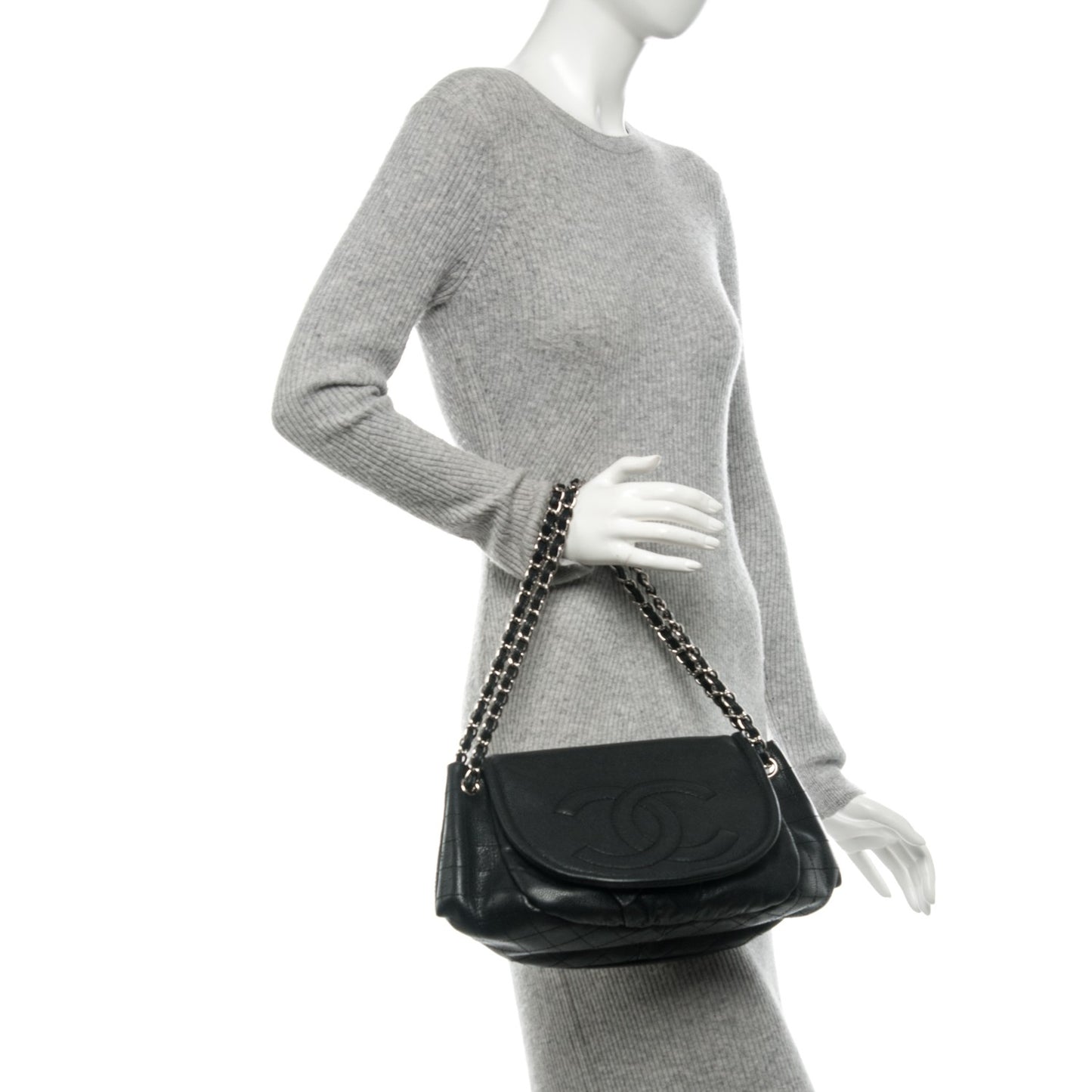 Caviar Half Moon Large Flap Black