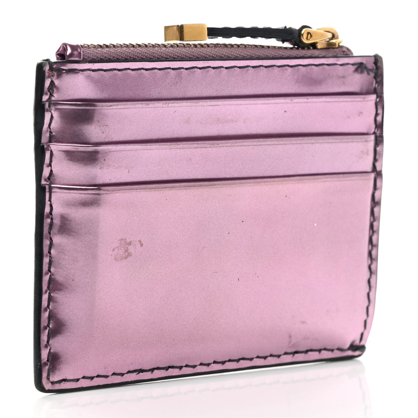 Metallic Calfskin D-Fence Card Holder Pink