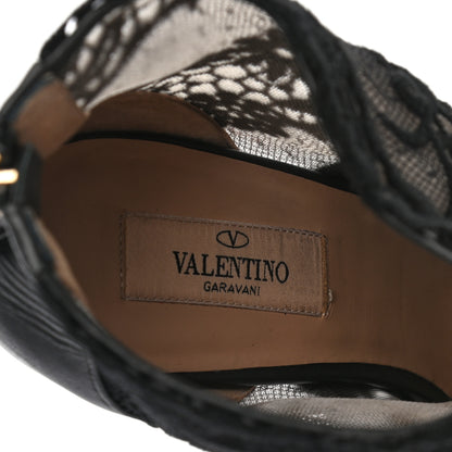 Valentino Garavani Calfskin Lace Tulle Pointed Toe Ankle Boots 39.5 Black 7 of 9