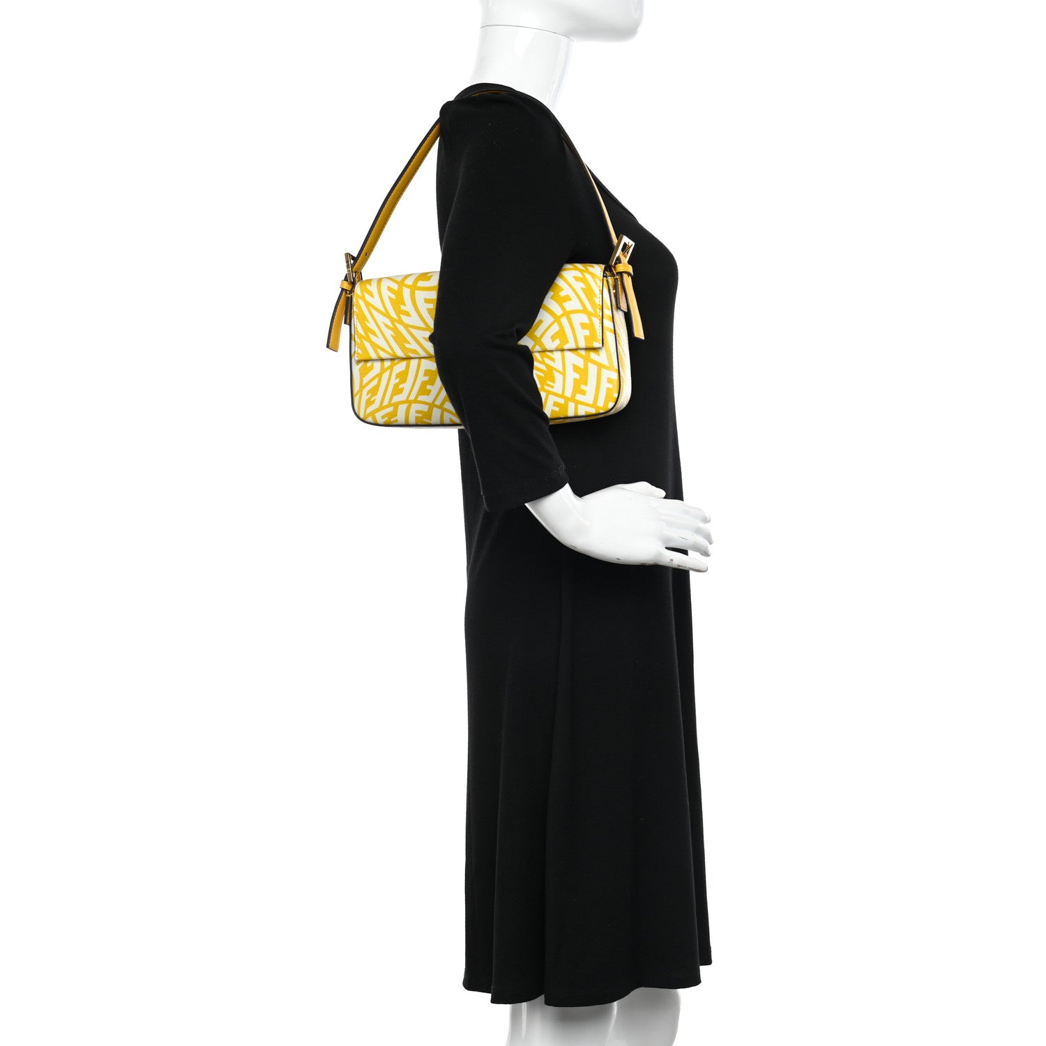 Fendi X SARAH COLEMAN Glazed Canvas Vitello King FF Vertigo Baguette 1997 Mimosa White 2 of 9