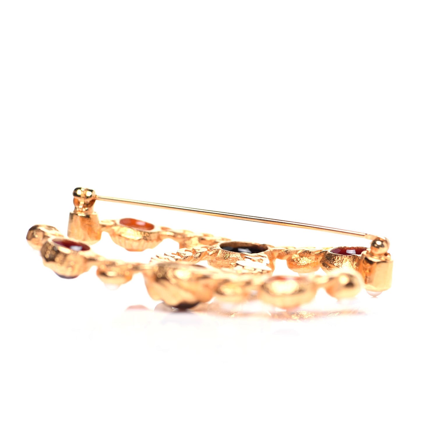 Gripoix Pearl CC Brooch Gold Multicolor