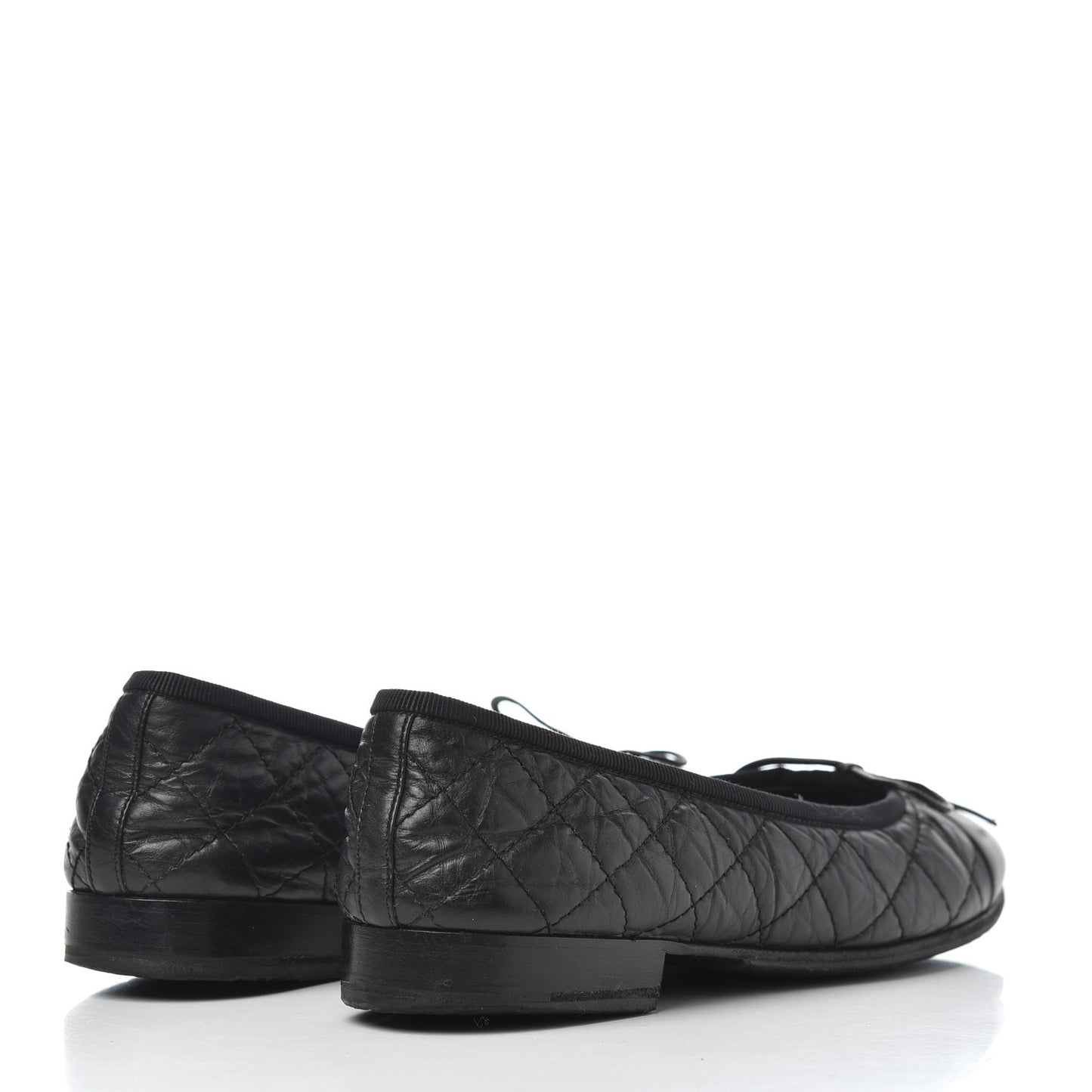 Aged Calfskin Quilted CC Cap Toe Ballerina Flats 36 Black