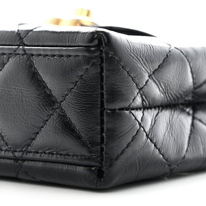 Chanel Shiny Aged Calfskin Quilted Mini Nano Kelly Shopper Black 10 of 11