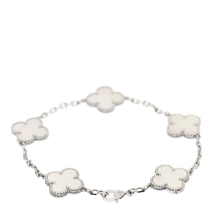 Van Cleef & Arpels 18K White Gold Mother of Pearl 5 Motifs Vintage Alhambra Bracelet 2 of 5