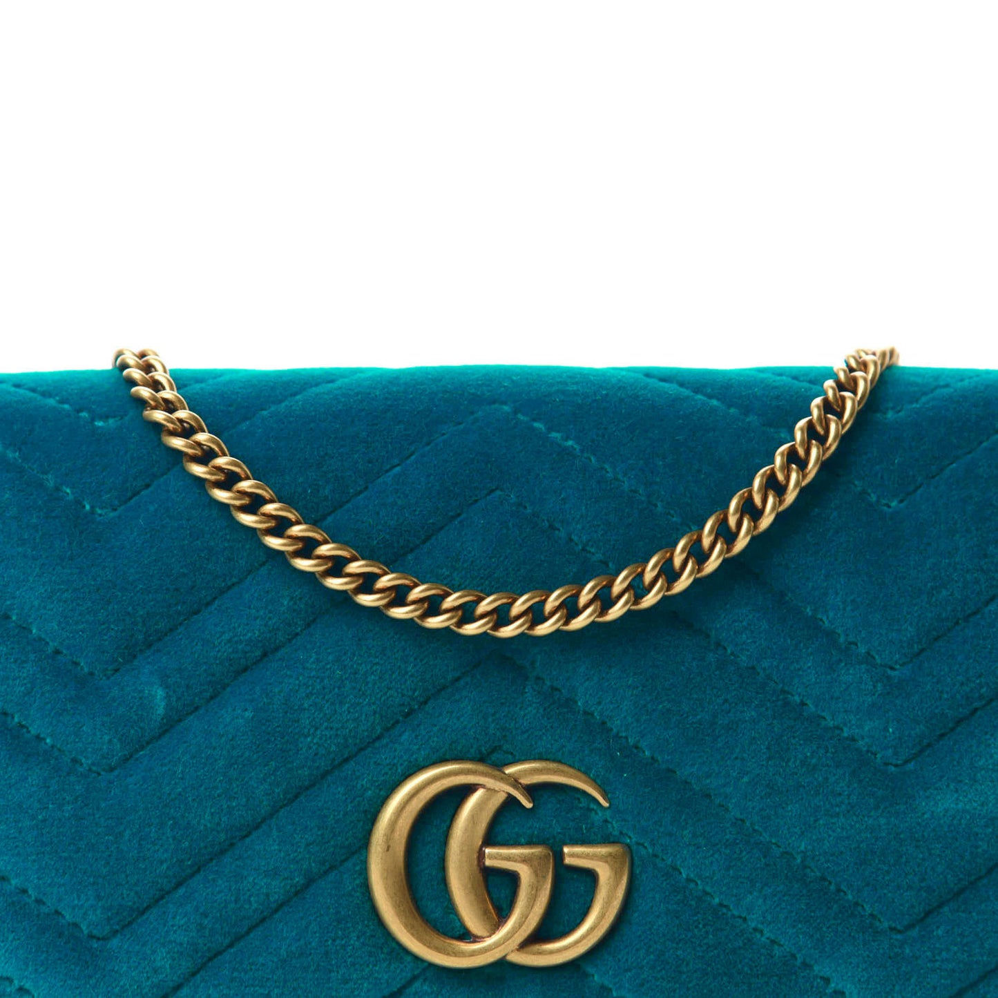 Velvet Matelasse GG Marmont Mini Bag Pavone Cyan