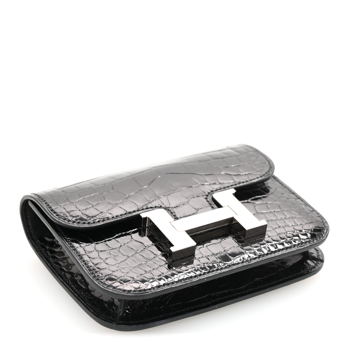 Shiny Alligator Constance Slim Wallet Black