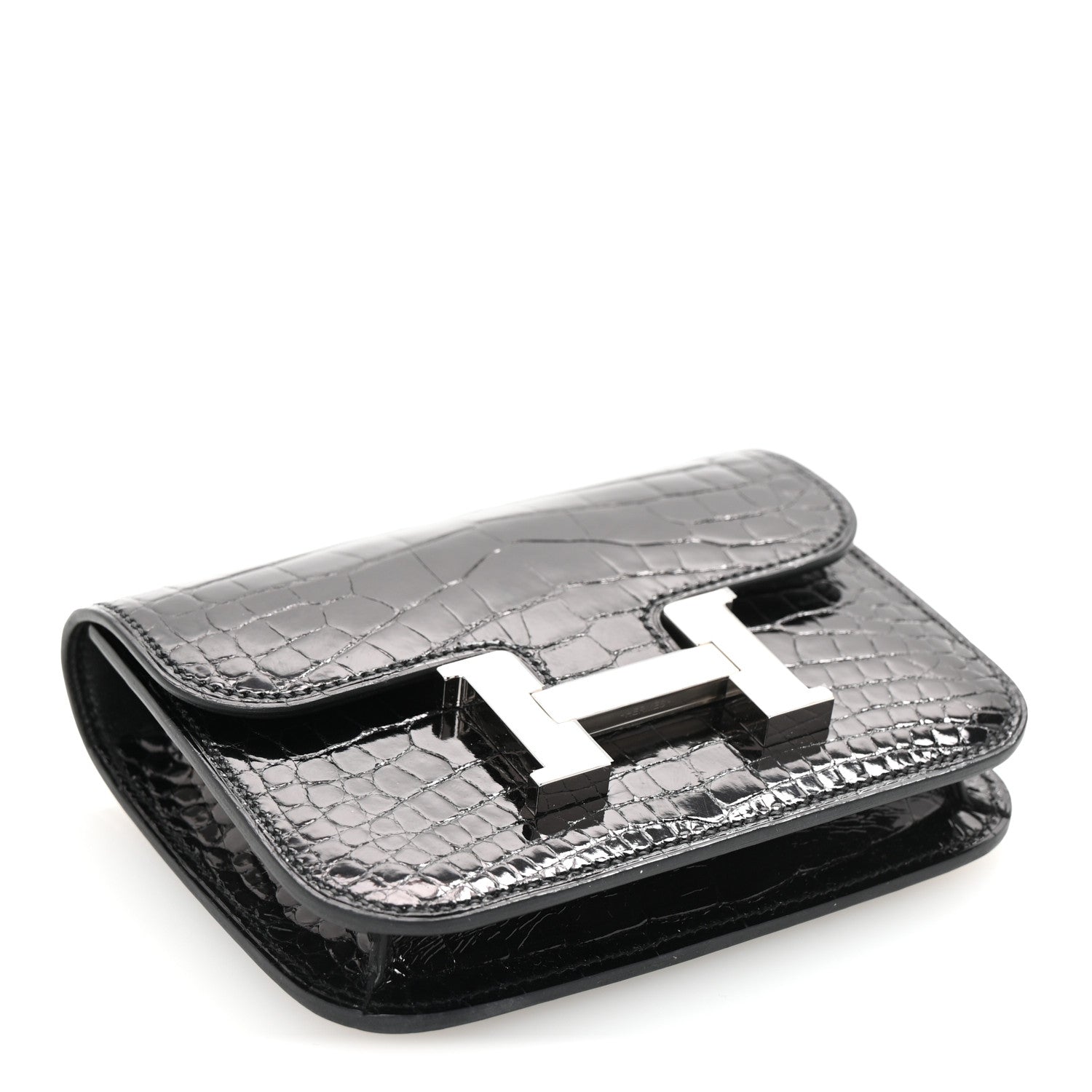 Hermes Shiny Alligator Constance Slim Wallet Black 5 of 8