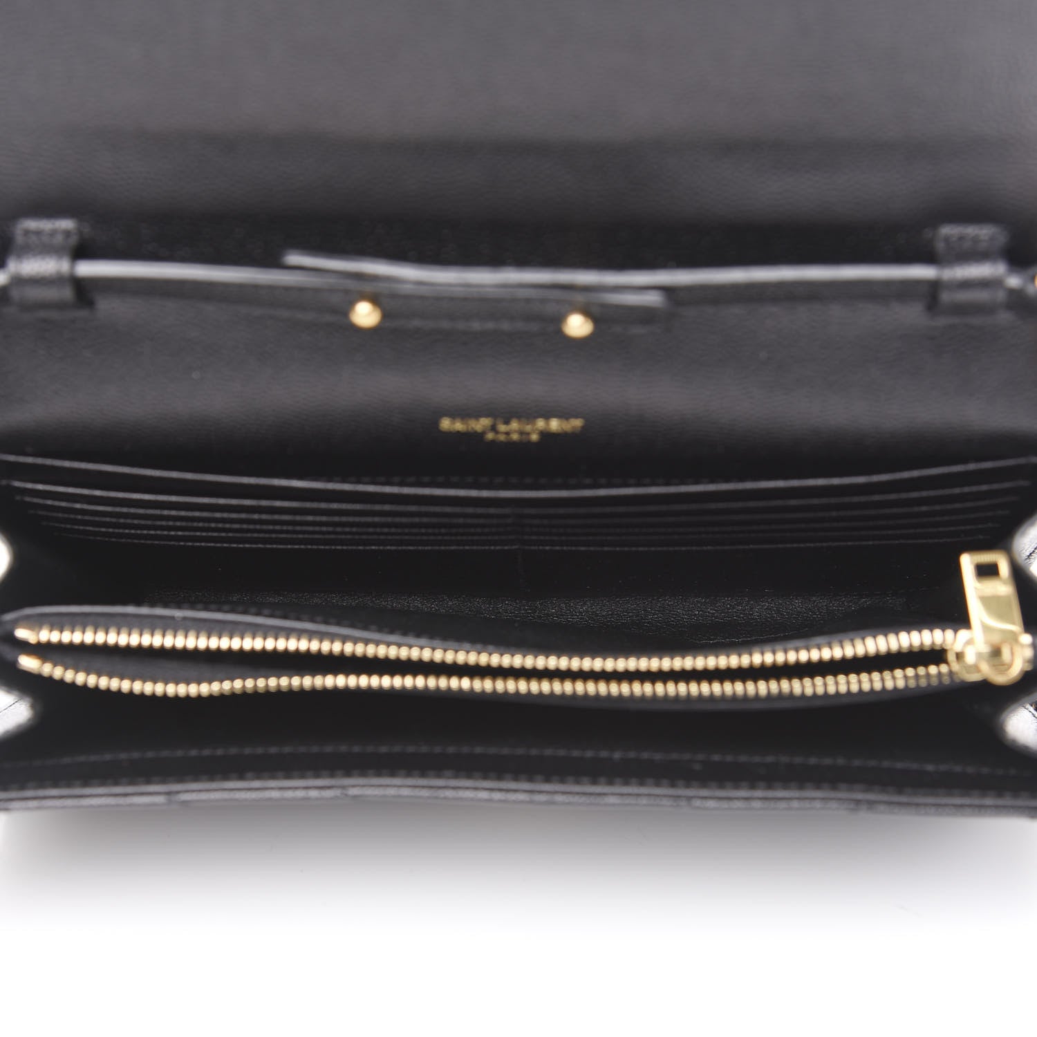 Saint Laurent Grain De Poudre Matelasse Chevron Monogram Chain Wallet Black 4 of 8