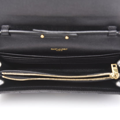 Saint Laurent Grain De Poudre Matelasse Chevron Monogram Chain Wallet Black 4 of 8