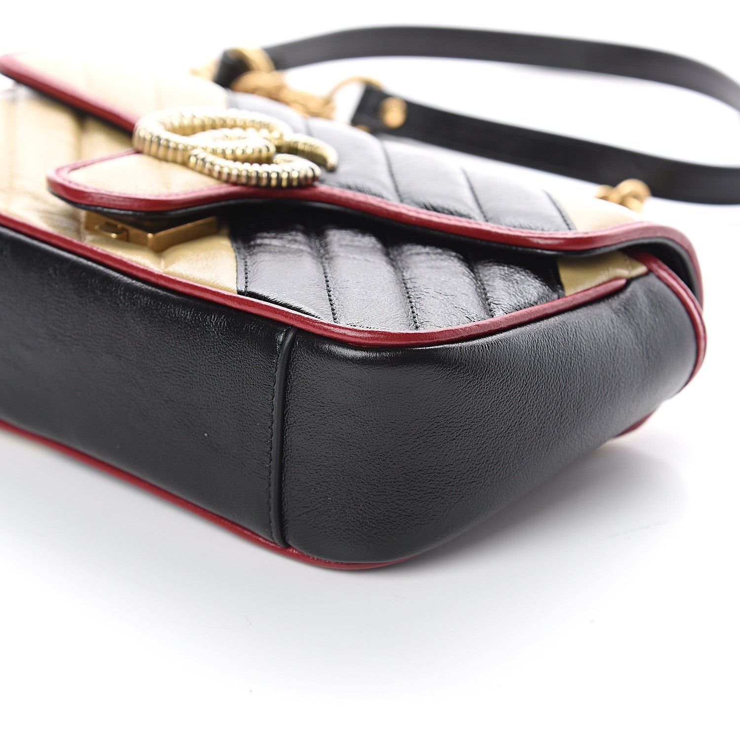 Gucci Azalea Calfskin Matelasse Diagonal Patchwork Mini Torchon GG Marmont Shoulder Bag Black Beige Romantic Cerise 8 of 8