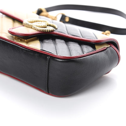 Gucci Azalea Calfskin Matelasse Diagonal Patchwork Mini Torchon GG Marmont Shoulder Bag Black Beige Romantic Cerise 8 of 8