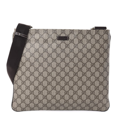 Gucci GG Supreme Monogram Medium Flat Messenger Bag Dark Brown 1 of 9