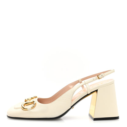 Gucci Malaga Kid Horsebit 75mm Slingback Pumps 38.5 Mystic White 1 of 7