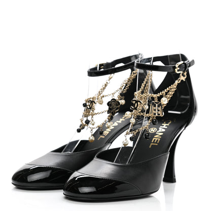 Chanel Patent Cap Toe Chain Ankle Strap Pumps 39 Black 3 of 8