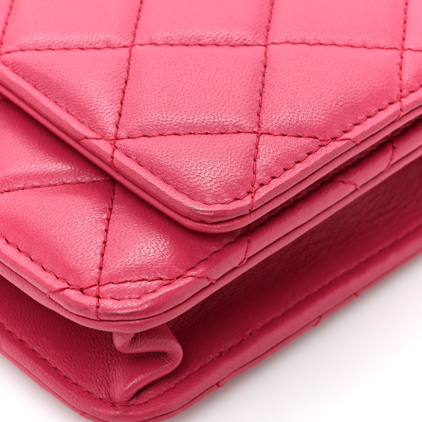 Lambskin Quilted CC Pearl Crush Wallet on Chain WOC Dark Pink
