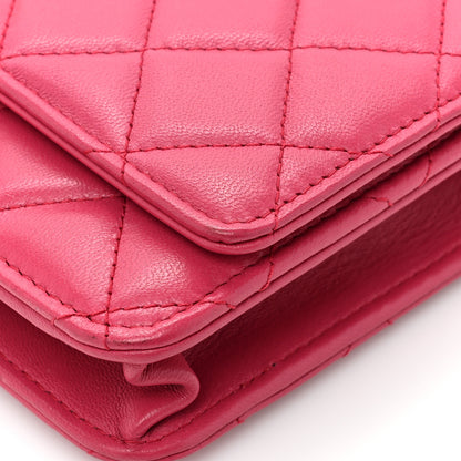 Chanel Lambskin Quilted CC Pearl Crush Wallet on Chain WOC Dark Pink 15 of 18