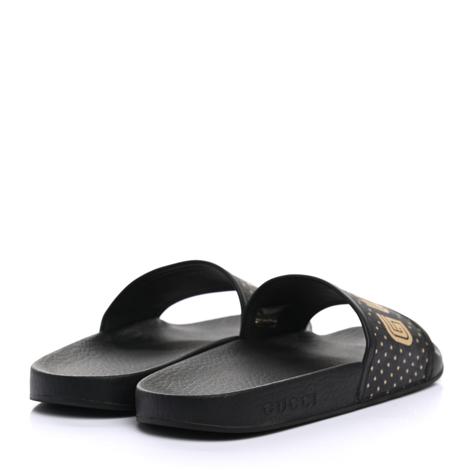 Gucci X SEGA Supreme Canvas GUCCY Stars Womens Slide Sandals 37 Black Gold 4 of 7