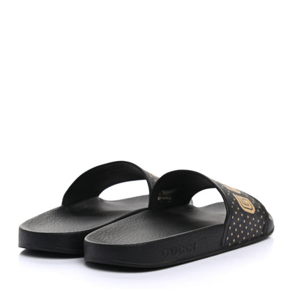 Gucci X SEGA Supreme Canvas GUCCY Stars Womens Slide Sandals 37 Black Gold 4 of 7