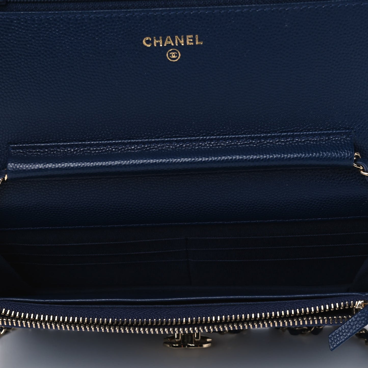Iridescent Caviar Quilted Golden Class Wallet On Chain WOC Navy