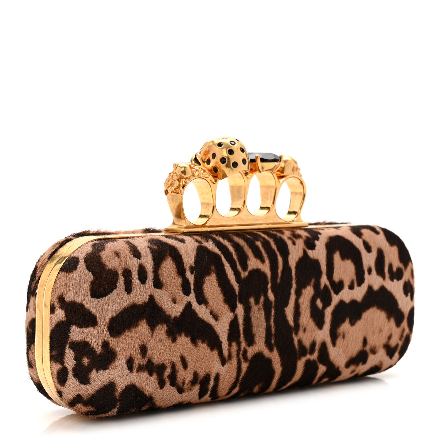 Alexander McQueen Calf Hair Leopard Print Knuckle Box Clutch Brown Black 3 of 7