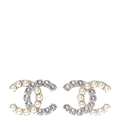 Chanel Crystal Pearl CC Dazzling Domino Earrings Gold 1 of 5
