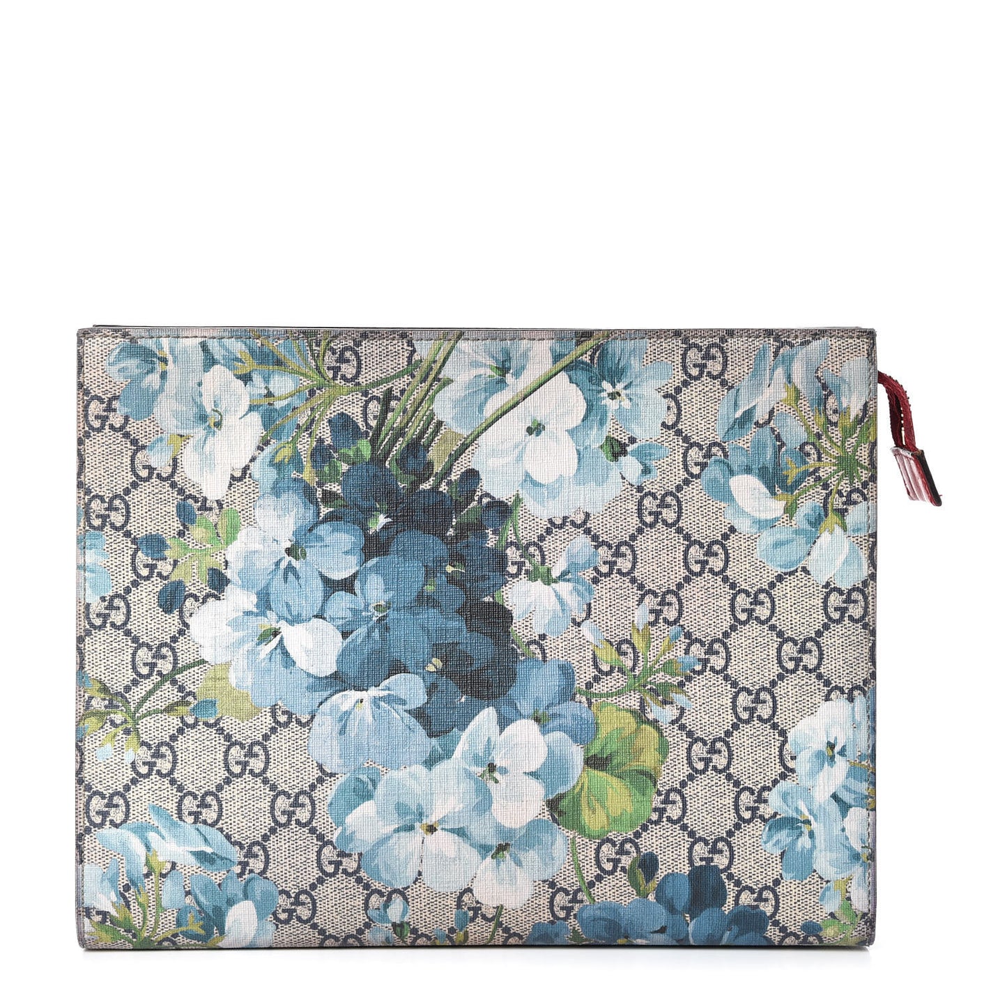GG Supreme Monogram Blooms Large Cosmetic Case Beige Blue Navy Hibiscus Red