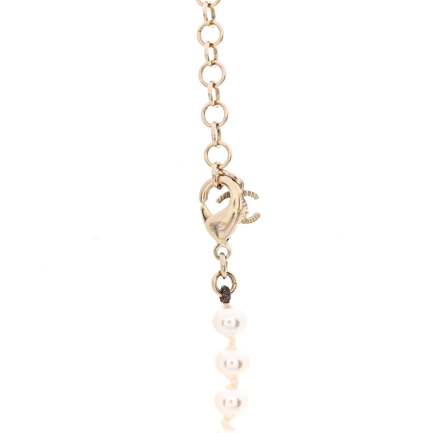 Chanel Pearl Crystal CC Heart Short Necklace Pearly White Gold 6 of 7