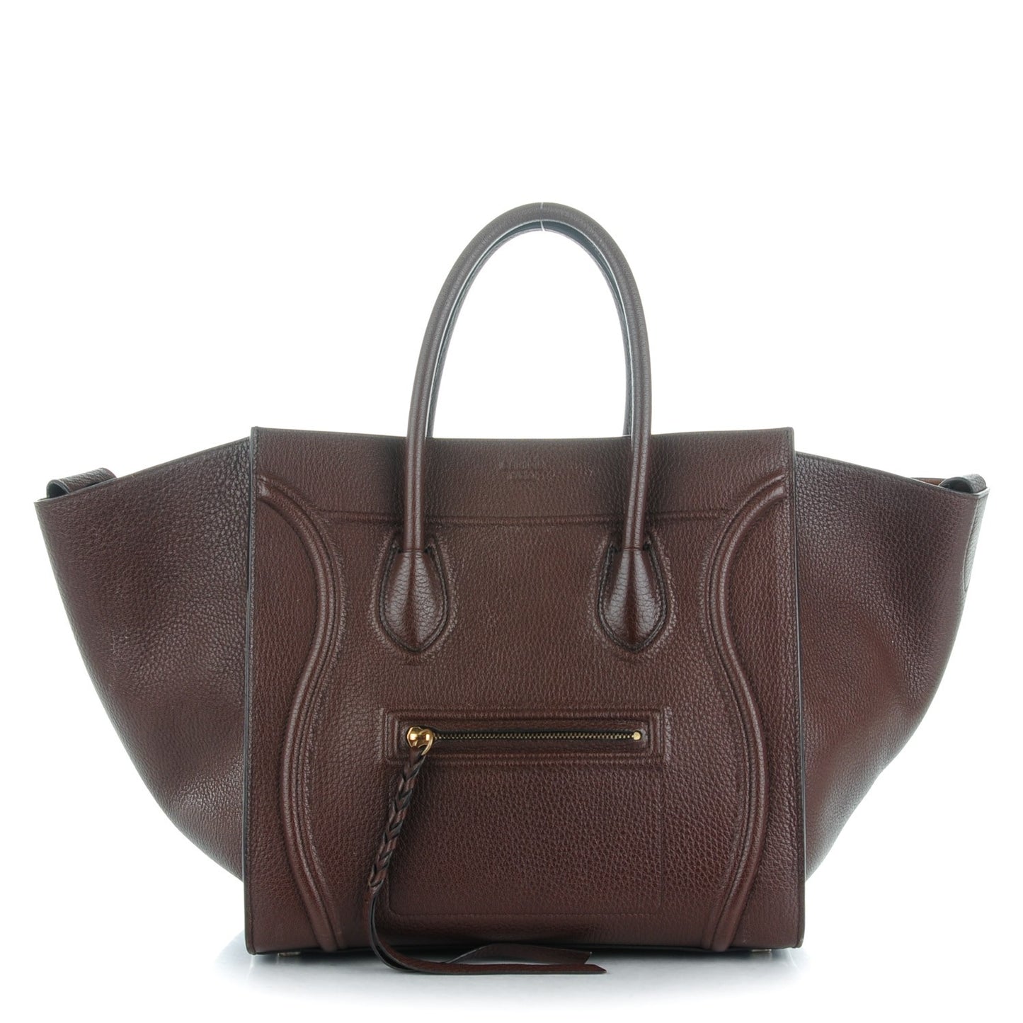 Shiny Grained Calfskin Medium Phantom Luggage Brown
