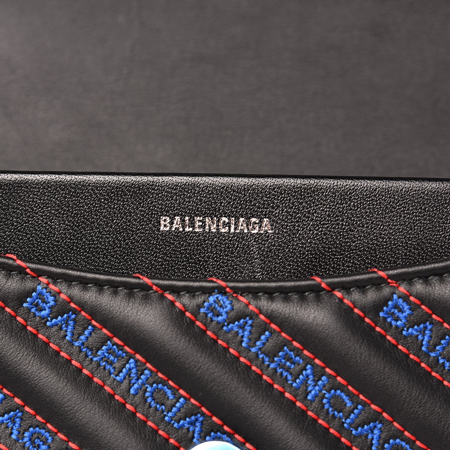 Balenciaga Calfskin Charms Logo Matelasse M BB Round Shoulder Bag Black Blue 5 of 11
