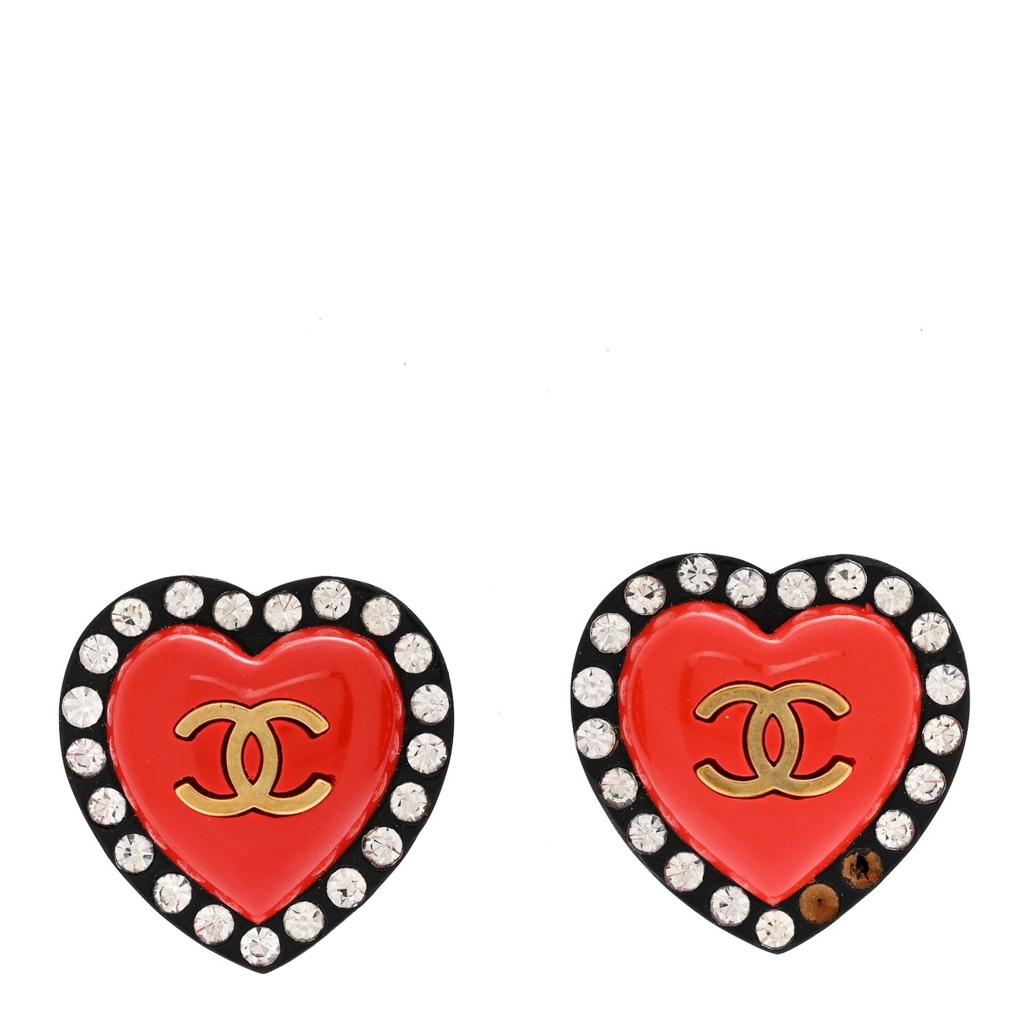 Resin Crystal CC Heart Clip On Earrings Red Black Gold