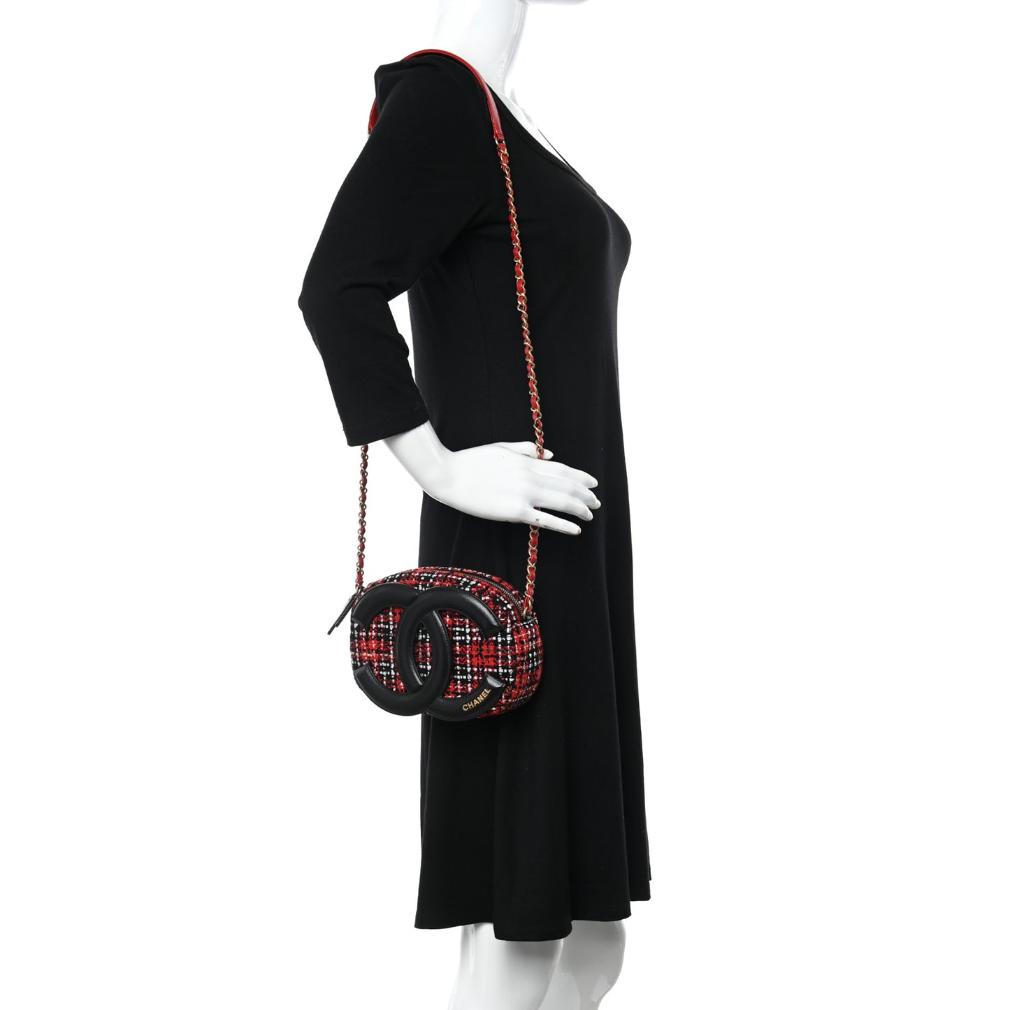 Tweed Lambskin Quilted Coco Midnight Camera Case Red Black