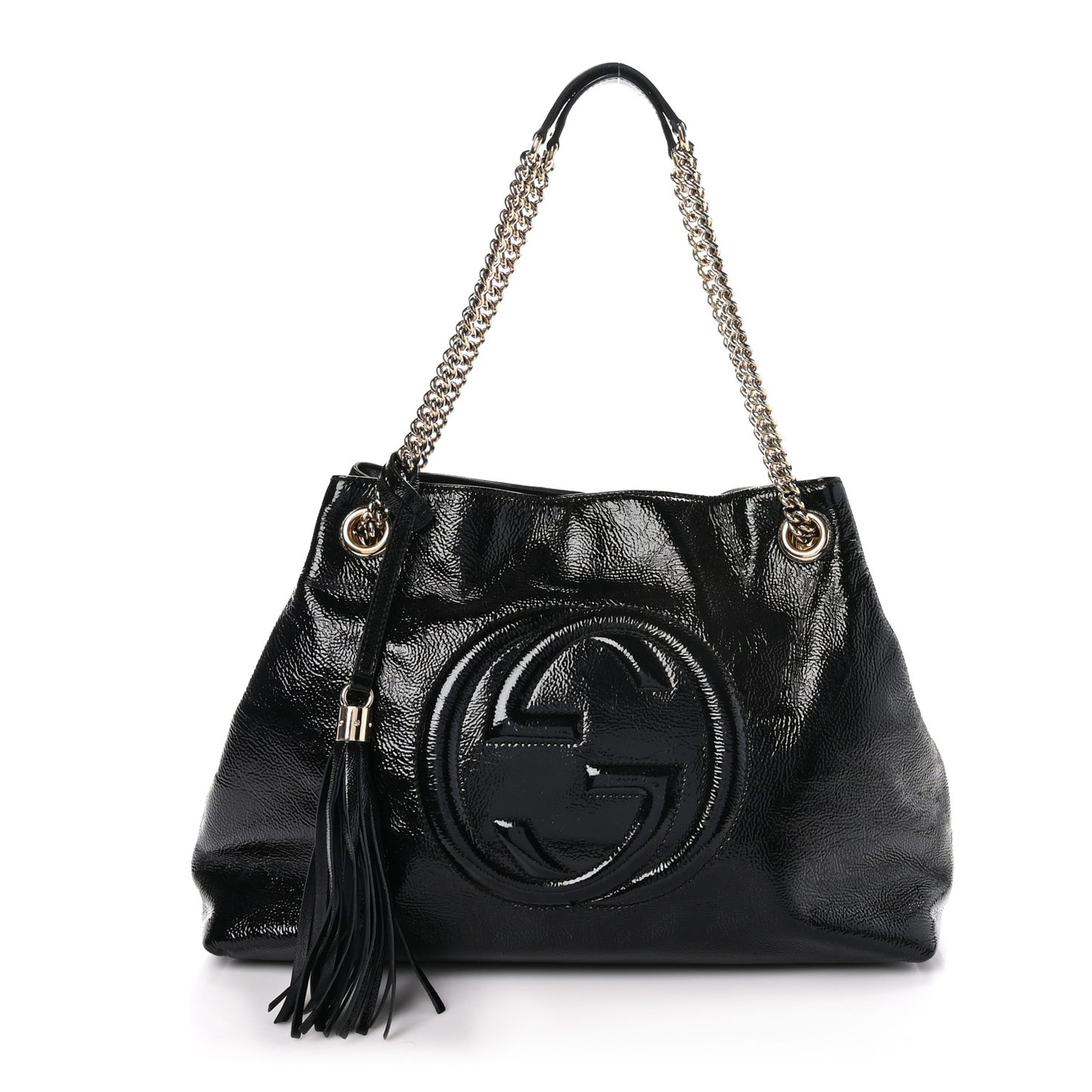 Patent Medium Soho Chain Shoulder Bag Black