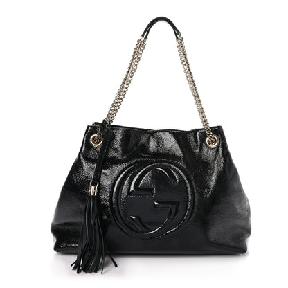 Gucci Patent Medium Soho Chain Shoulder Bag Black 1 of 10