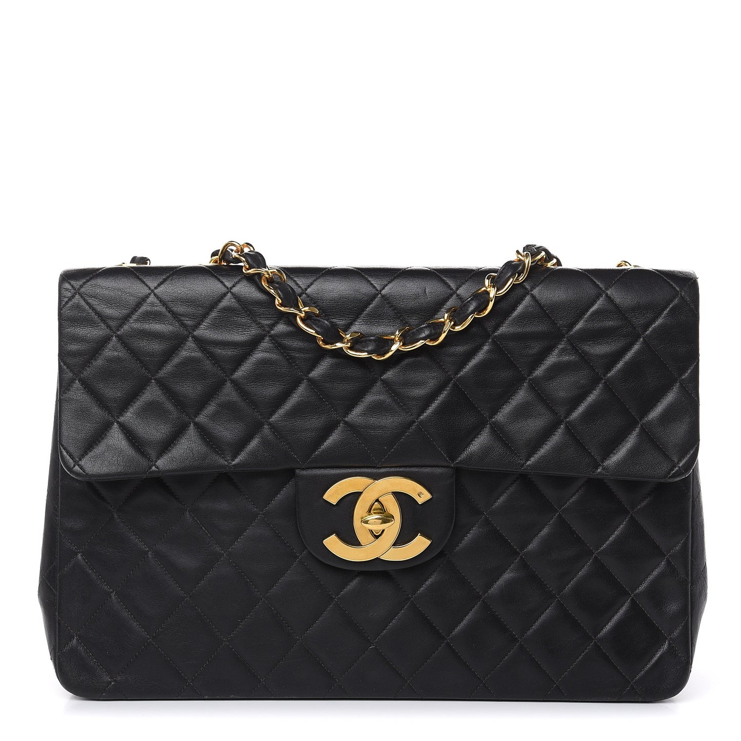 Lambskin Quilted XL Jumbo Single Flap Black