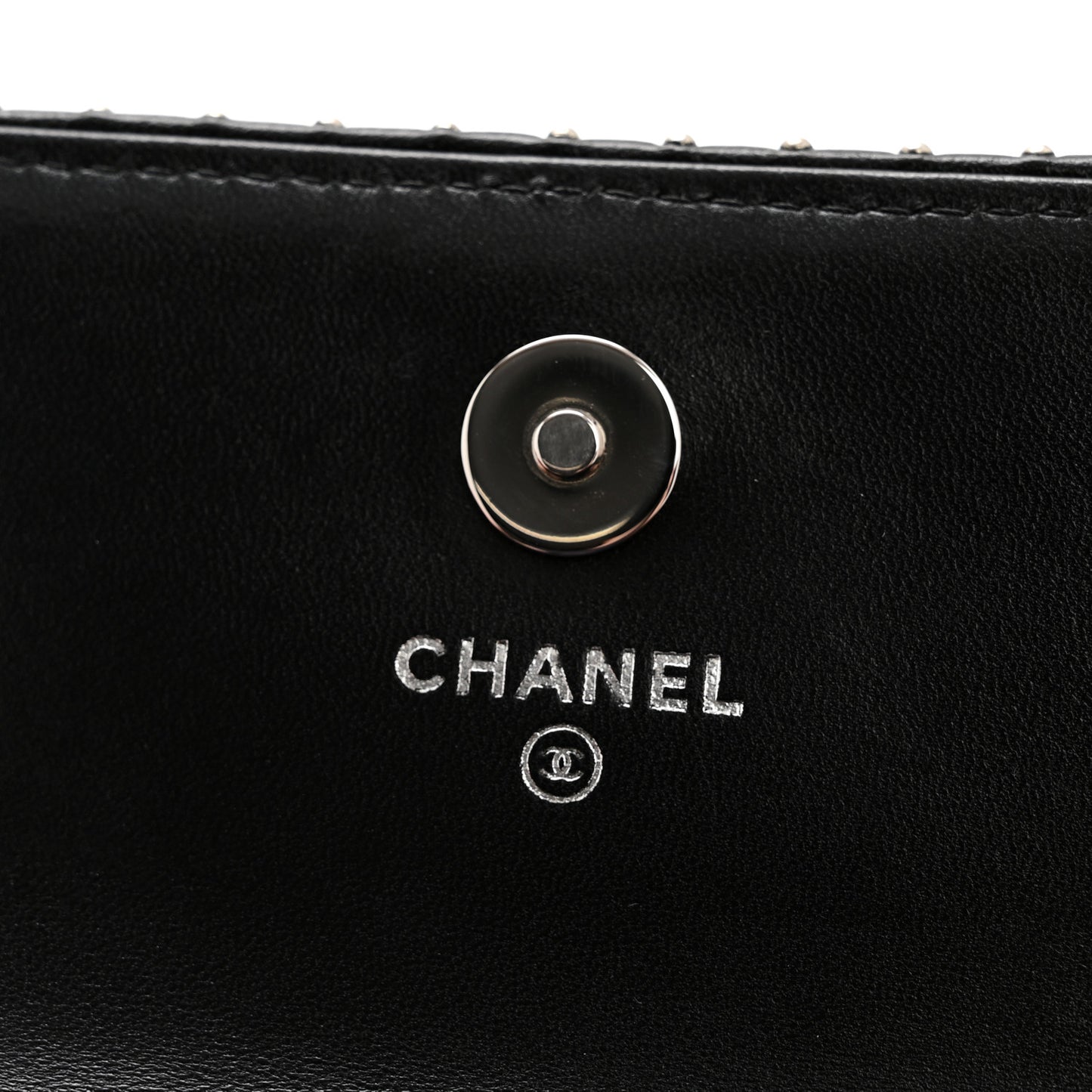 Lambskin Chevron Quilted Studded Wallet On Chain WOC Black