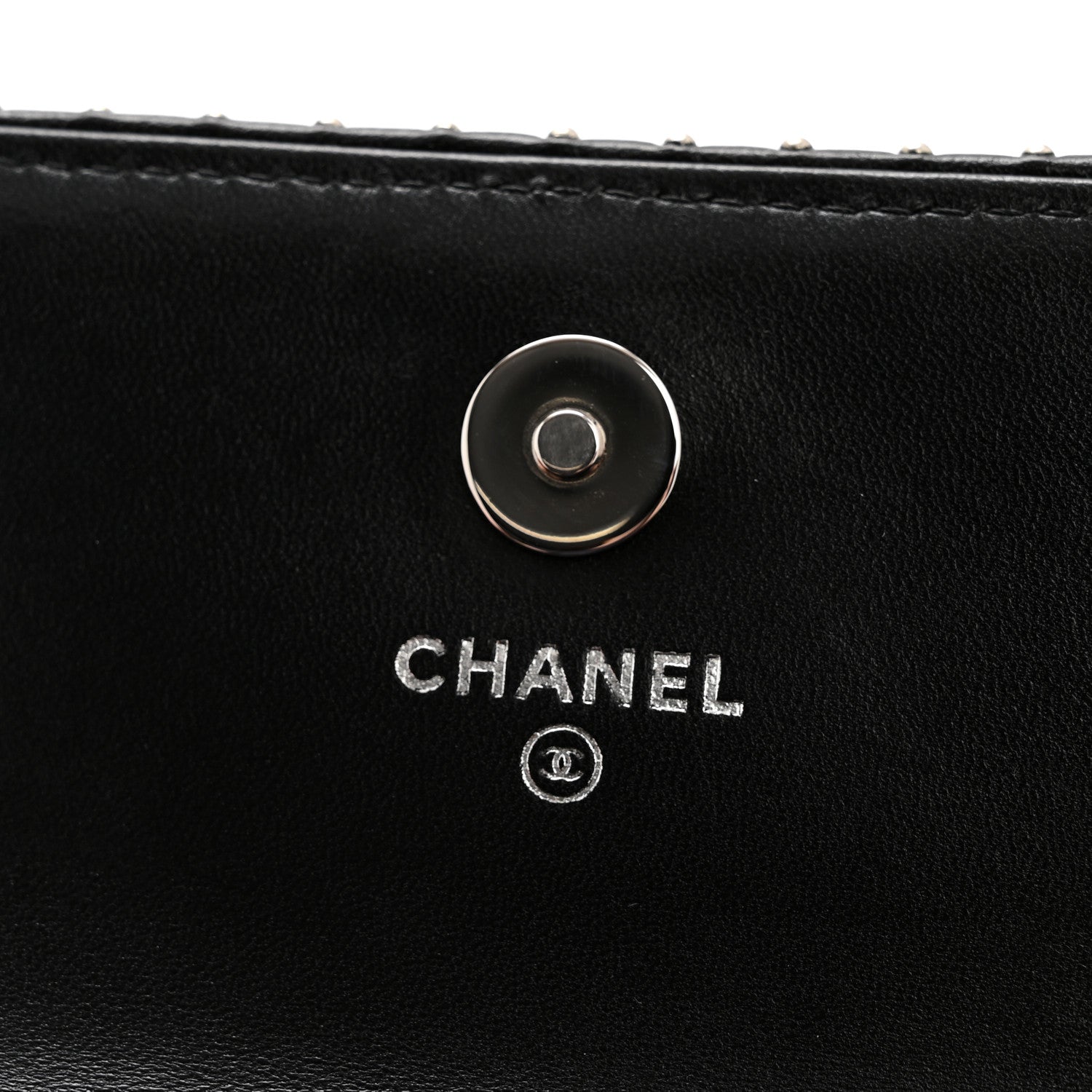 Chanel Lambskin Chevron Quilted Studded Wallet On Chain WOC Black 6 of 13