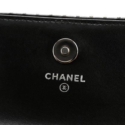 Chanel Lambskin Chevron Quilted Studded Wallet On Chain WOC Black 6 of 13