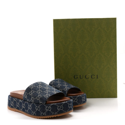 Gucci New Denim GG Monogram Angelina Platform 55mm Slide Sandals 40.5 Blue Tea 10 of 10