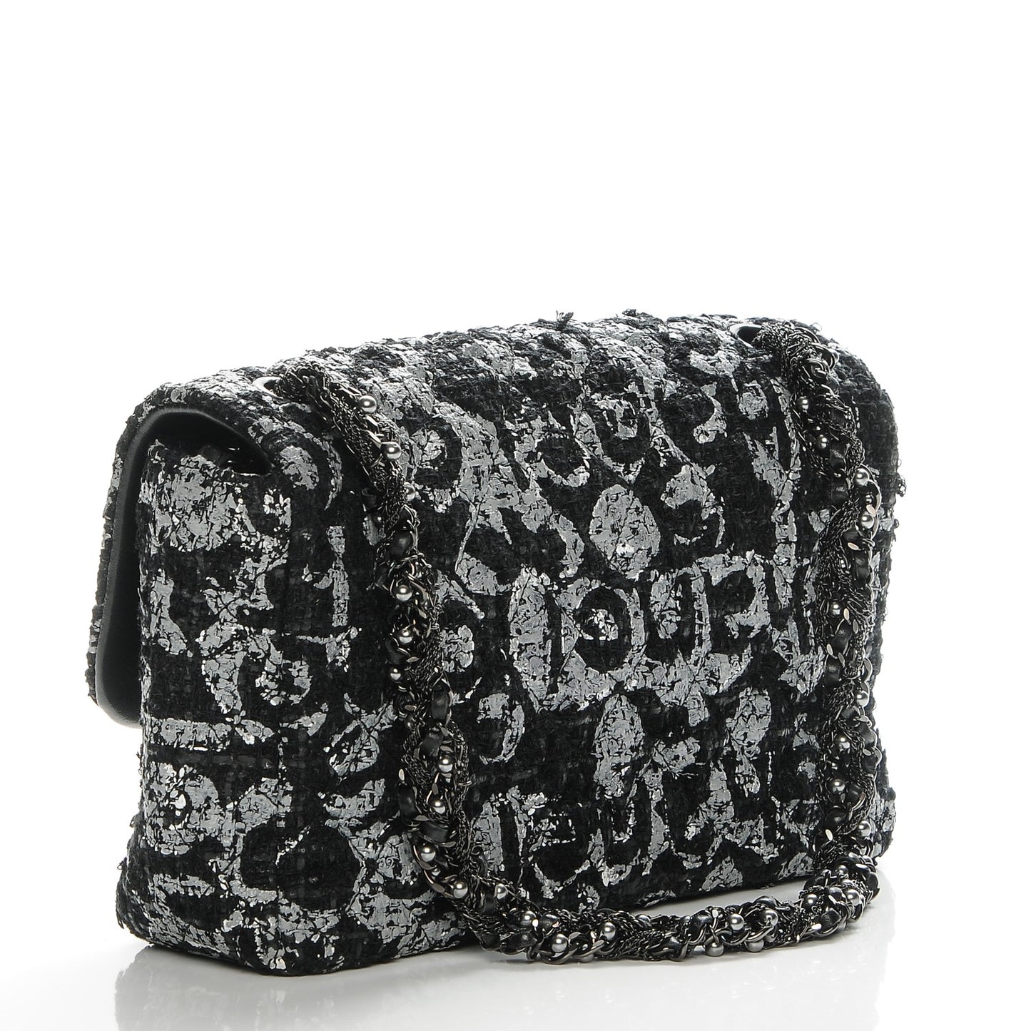 Painted Tweed Medium Single Flap Black Grey