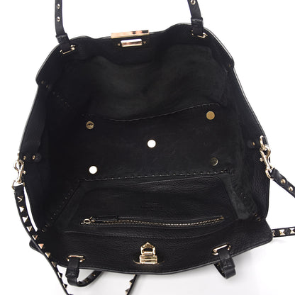 Valentino Garavani Pebbled Calfskin Medium Rockstud Tote Black 5 of 10