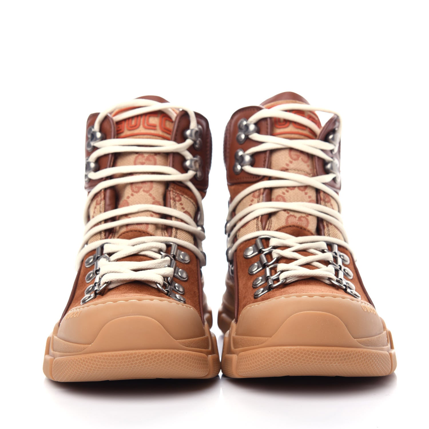 Gucci X SEGA Suede Calfskin GG Monogram Womens Flashtrek High-Top Sneakers 35.5 New Cuir Beige Ruggine 2 of 11