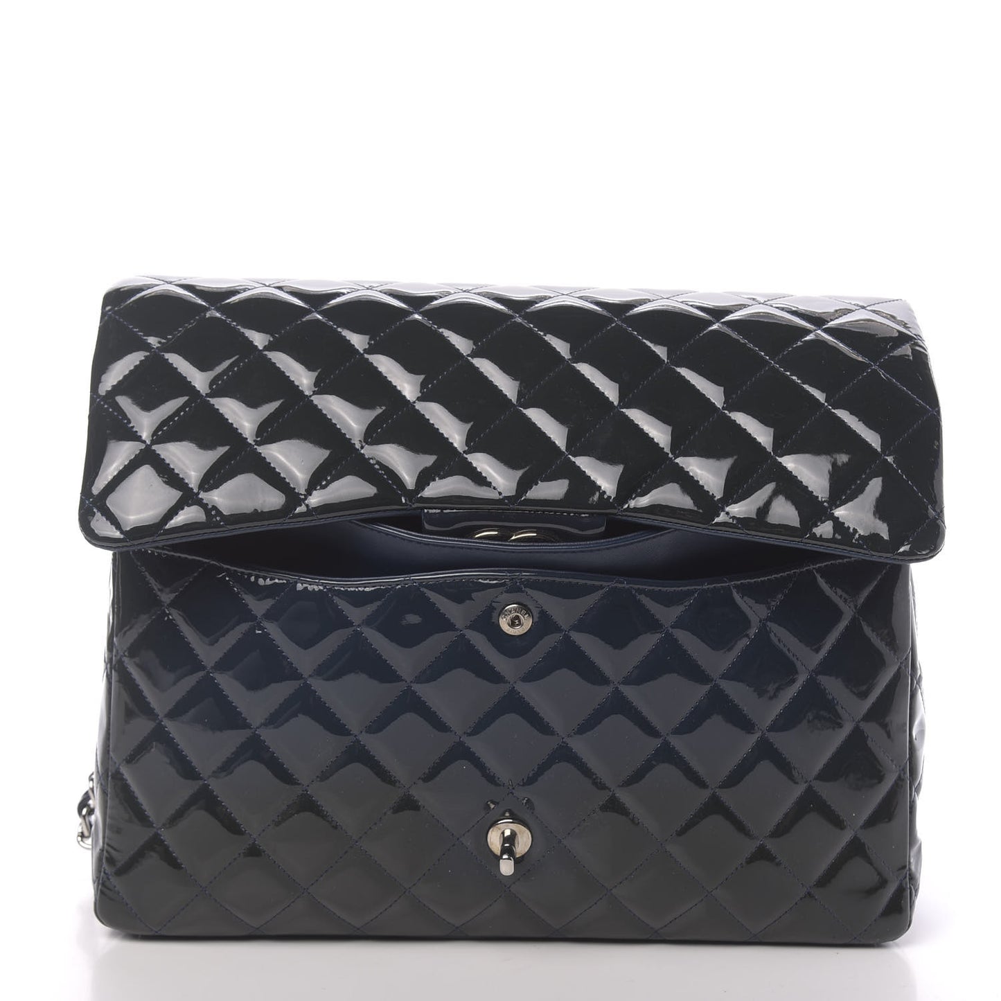 Patent Quilted Maxi Double Flap Navy Blue