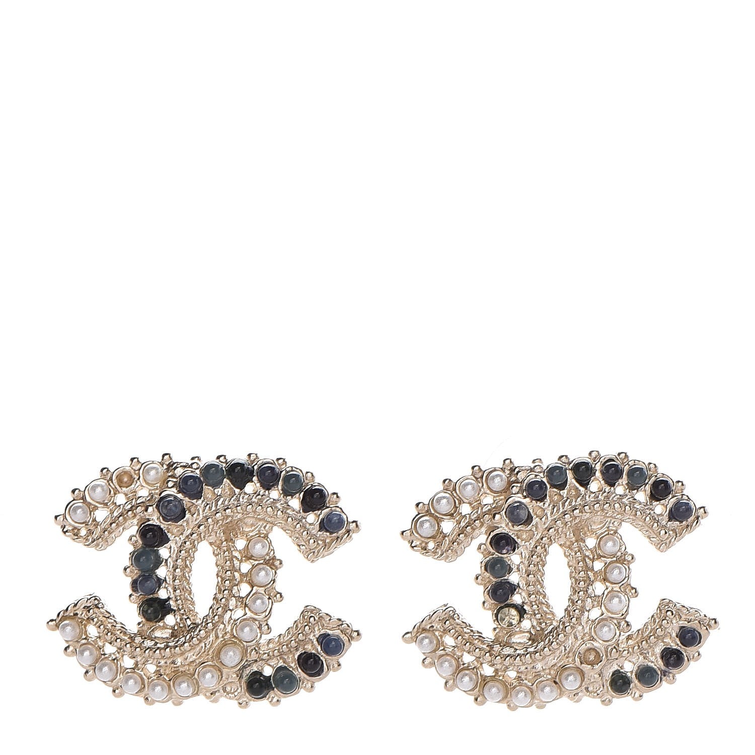 Chanel Pearl CC Earrings Blue Gold 1 of 5