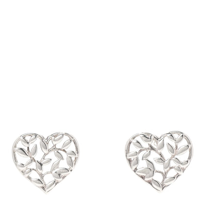 Tiffany Sterling Silver Paloma Picasso Olive Leaf Heart Earrings 1 of 6