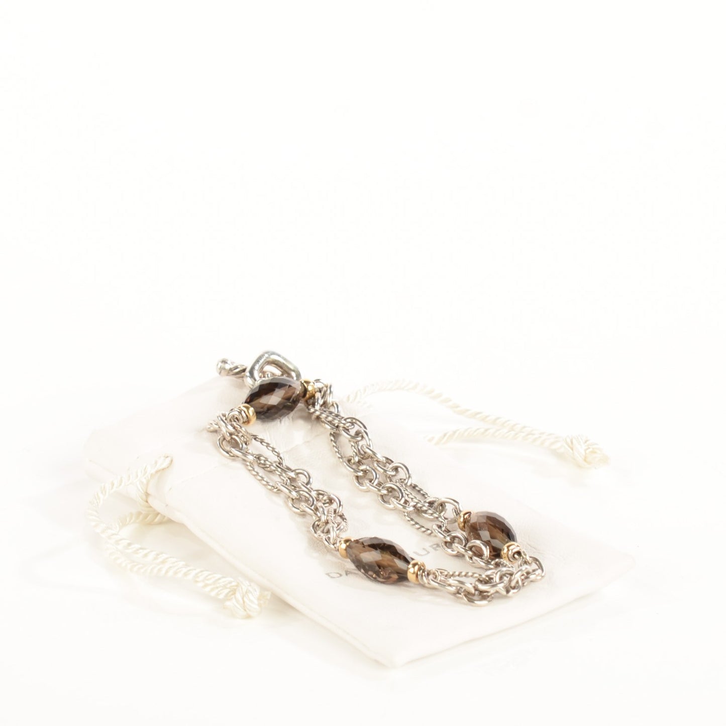 Sterling Silver 18K Yellow Gold Smoky Quartz Figaro Necklace