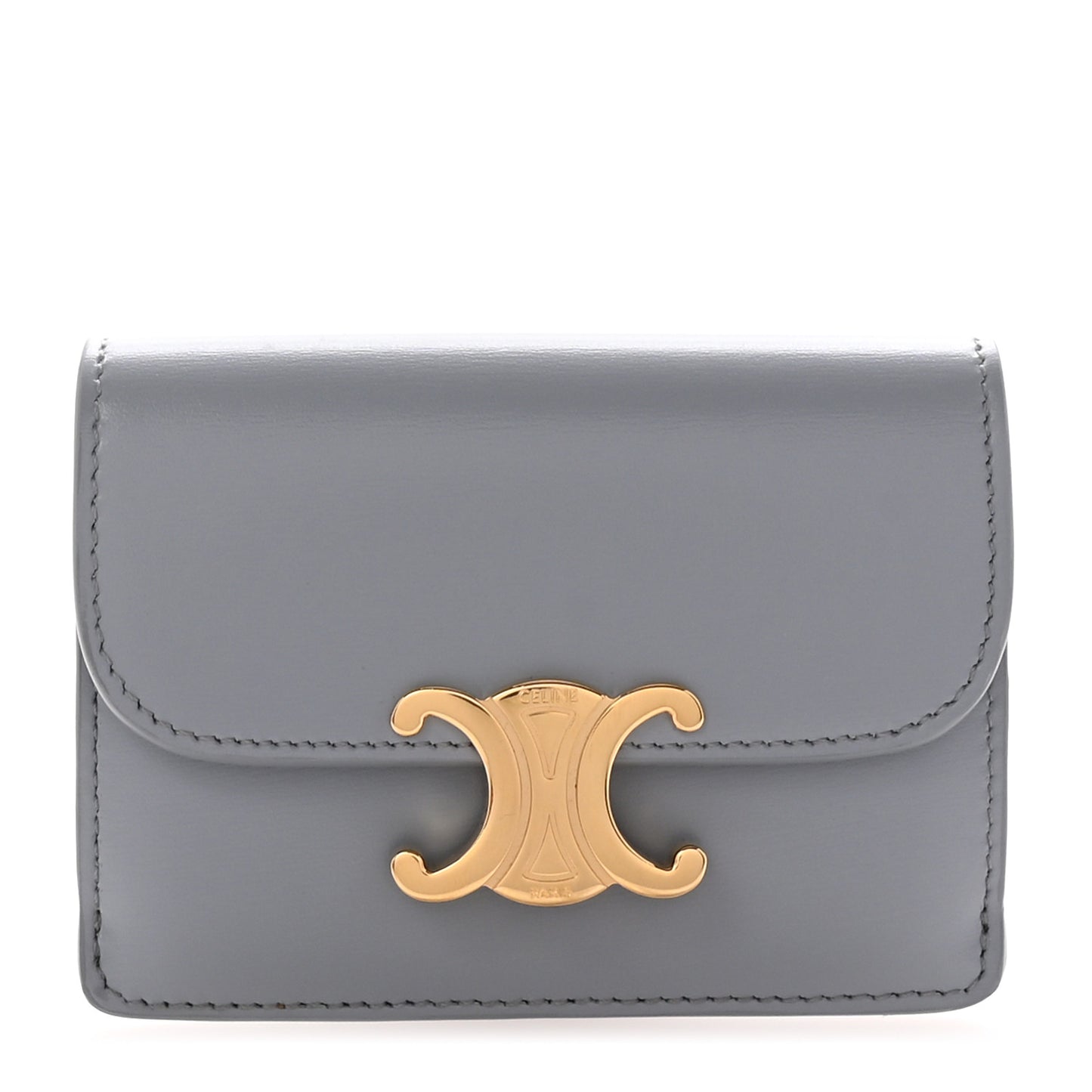 Shiny Calfskin Triomphe Flap Card Holder Pearl Blue